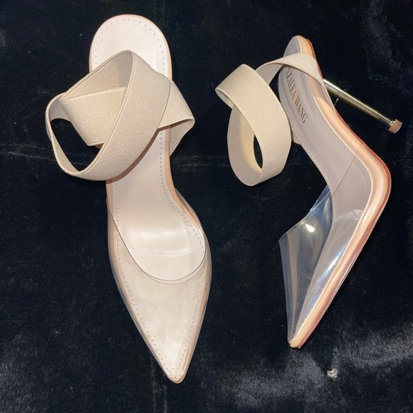 New Azalea Wang Nude Pat + Pvc sling back heel Size 8.5 - Picture 3 of 5